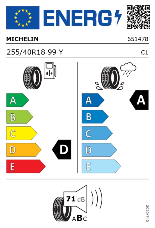 Tyre Label for Michelin Pilot Super Sport 255/40R18 99Y