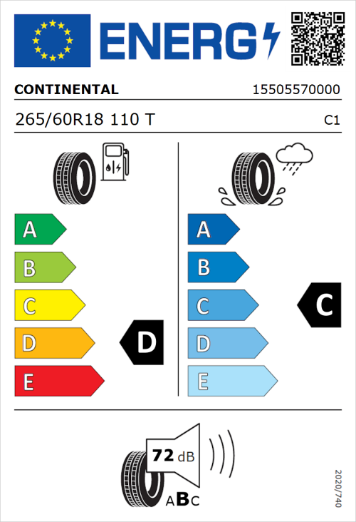 Tyre Label for Continental CrossContact ATR 265/60R18 110T