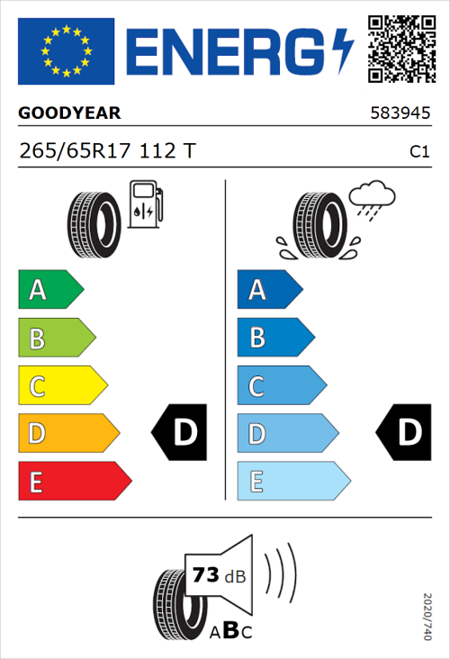 Tyre Label for Goodyear Wrangler All-Terrain Adventure 265/65R17 112T