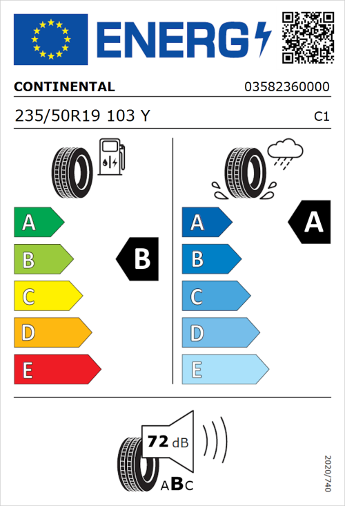 Tyre Label for Continental PremiumContact 6 235/50R19 103Y