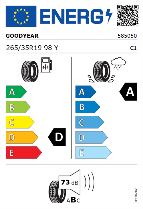 Tyre Label for Goodyear Eagle F1 SuperSport 265/35R19 98Y