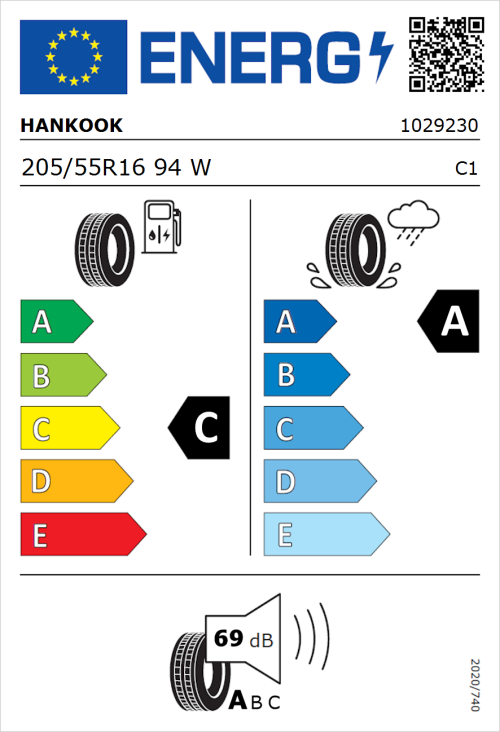 Tyre Label for Hankook Ventus Prime 4 (K135) 205/55R16 94W