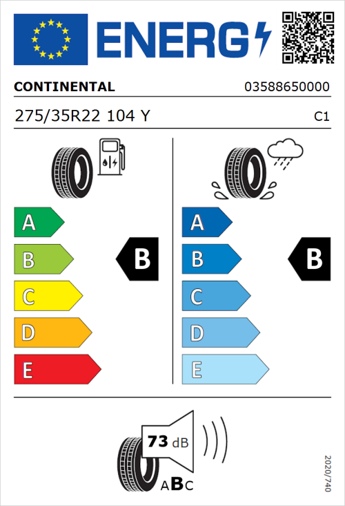 Tyre Label for Continental PremiumContact 6 275/35R22 104Y