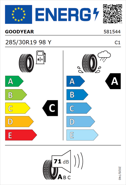 Tyre Label for Goodyear Eagle F1 Asymmetric 6 285/30R19 98Y
