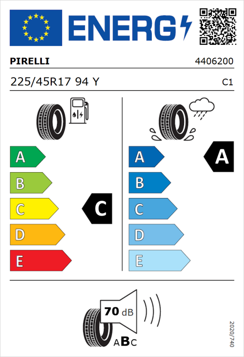 Tyre Label for Pirelli Cinturato P7 225/45R17 94Y