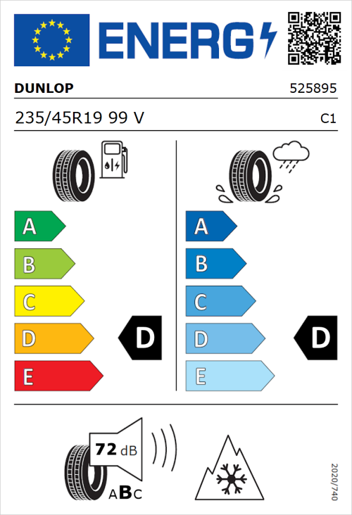 Tyre Label for Dunlop SP Winter Sport 3D 235/45R19 99V