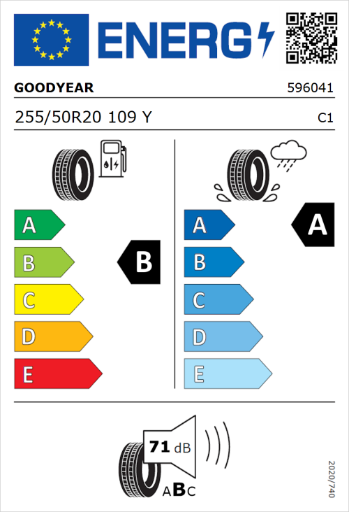 Tyre Label for Goodyear Eagle F1 Asymmetric 6 255/50R20 109Y
