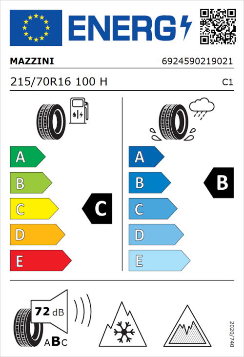 Tyre Label for Mazzini Versat-AS8 215/70R16 100H