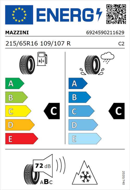 Tyre Label for Mazzini Effivan 215/65R16 109/107R